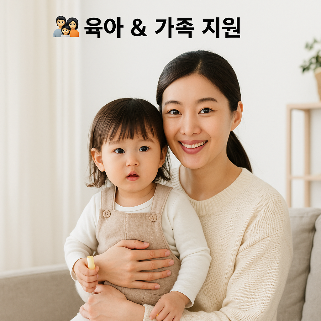 영유아 자녀를 돌보는 젊은 엄마의 모습을 담은 2025년 육아·가족 지원 정책 관련 실사 이미지