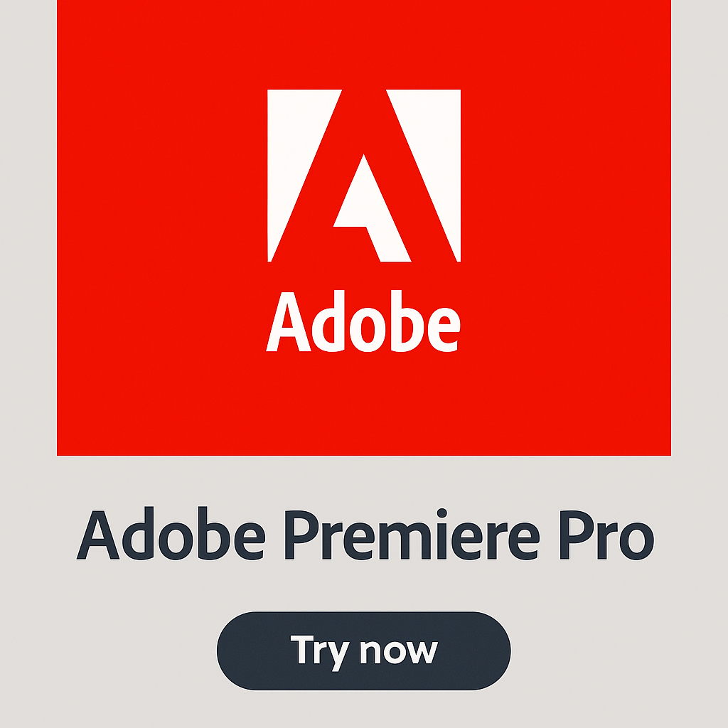 Adobe Premiere Pro의 전문 영상 편집 환경을 보여주는 프로모션 이미지. 고급 영상 툴, 영상 편집 프로그램, 크리에이터를 위한 영상 소프트웨어