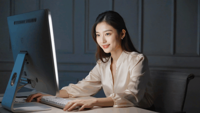 정부지원금 신청 방법을 검색 중인 젊은 여성, 정책자금 정보 확인 장면
