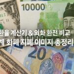 환율 계산기와 외화 환전 비교를 위한 세계 화폐 지폐 이미지